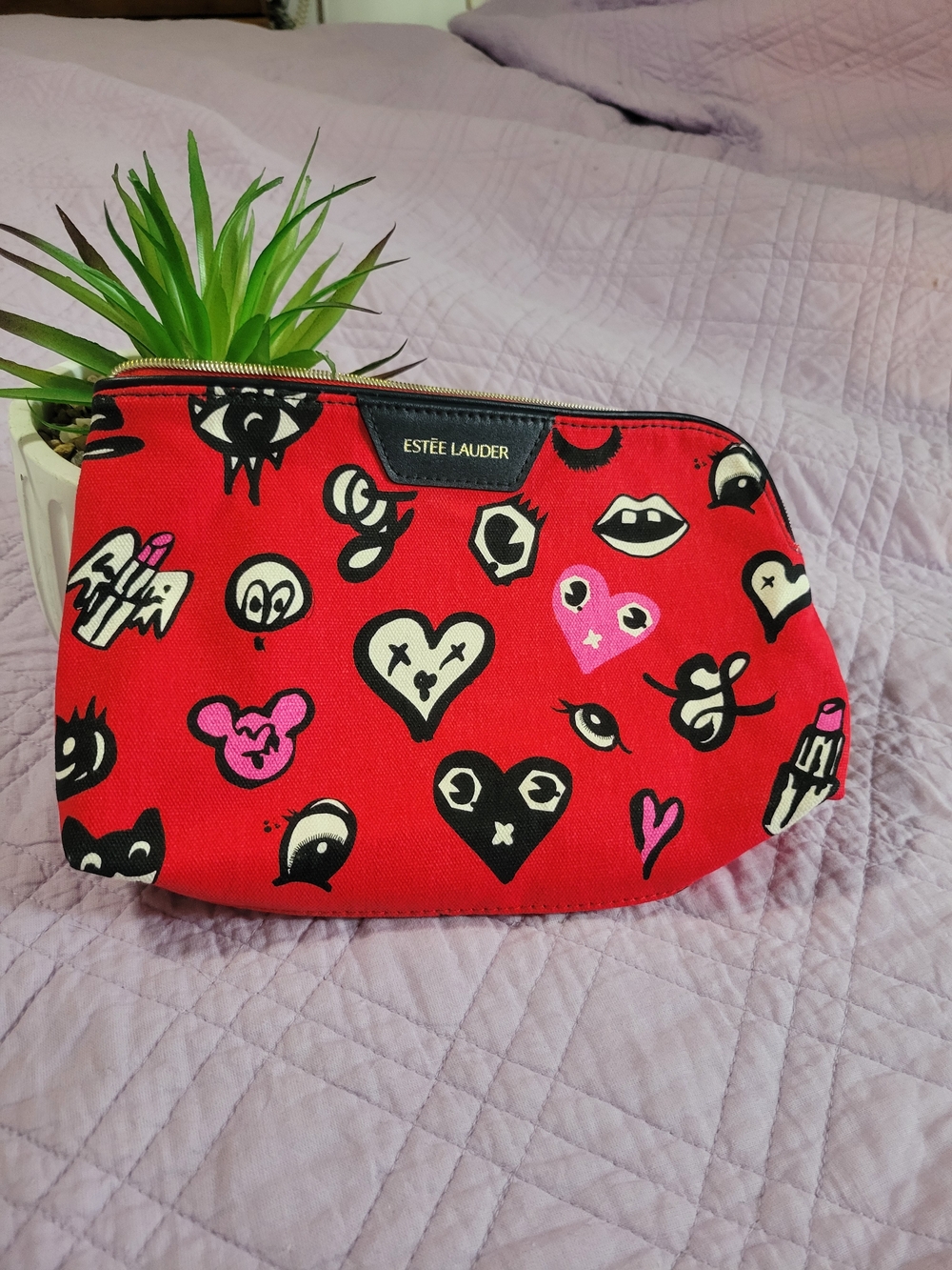 Estee Lauder Red Patterned  Cosmetic Pouch